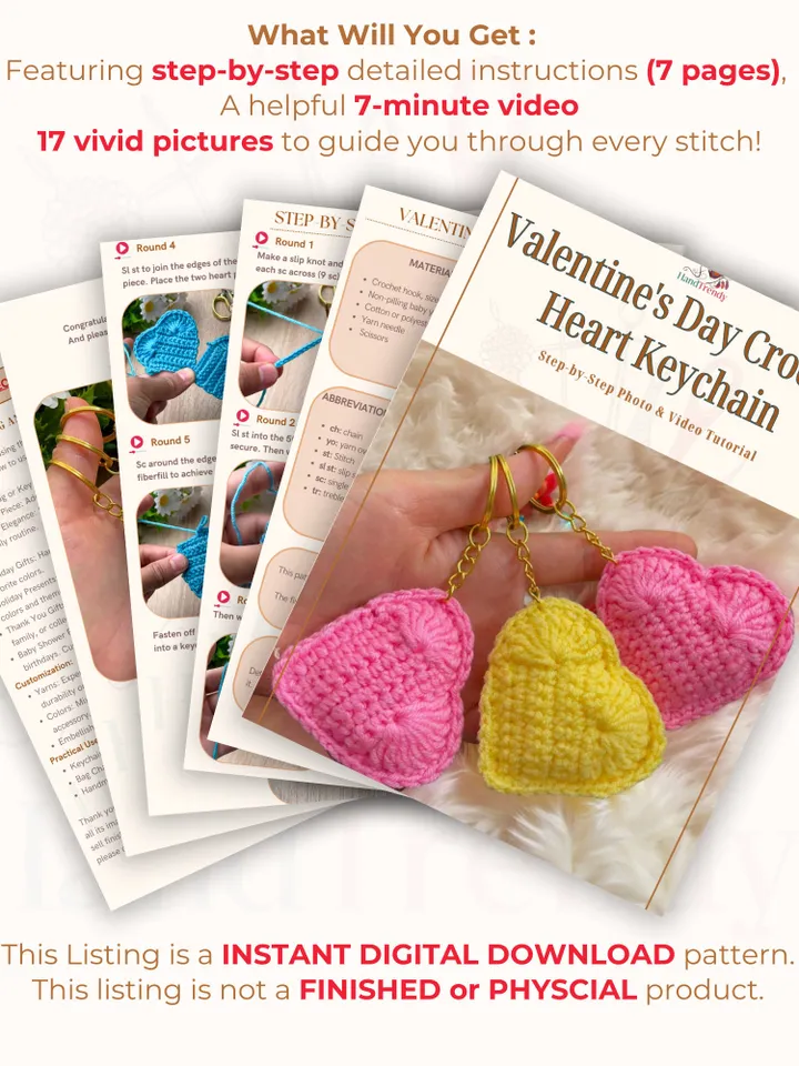 Valentine's Day Crochet Heart Keychain | Cute Amigurumi Heart Pattern | Unique Gift for Her or Couples | Easy Beginner Crochet