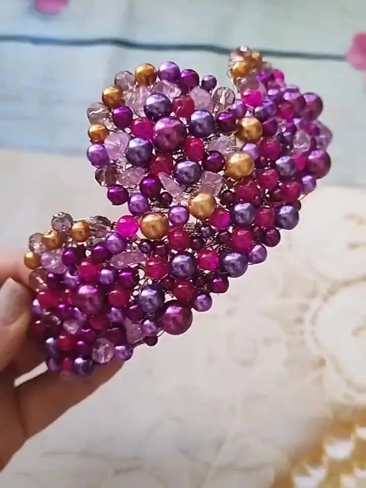 purple diadem, lilac sorcerer, set with earrings, exquisite bright tiara, pearl round,wedding decoration, second wedding,pearl headband