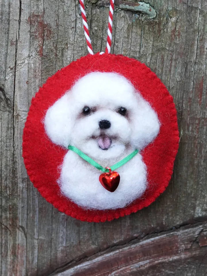Bichon Frise Christmas ornament, pet portrait, needle felted dog ornament, made to order