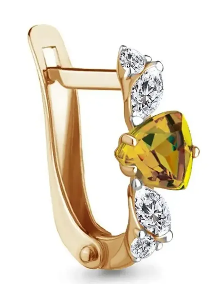 Earrings silver 925, with natural citrine and cubic zirconia
