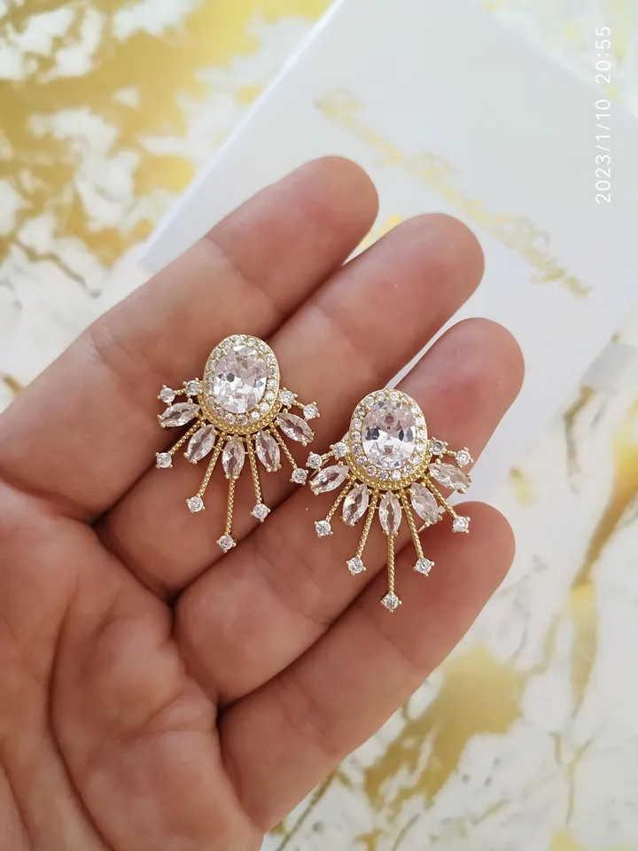 Art Deco Wedding Earrings, Swarovski Crystal Boho Bridal Earrings, Gold Statement Wedding Jewelry, Bridesmaid Gift, Star Celestial Jewelry