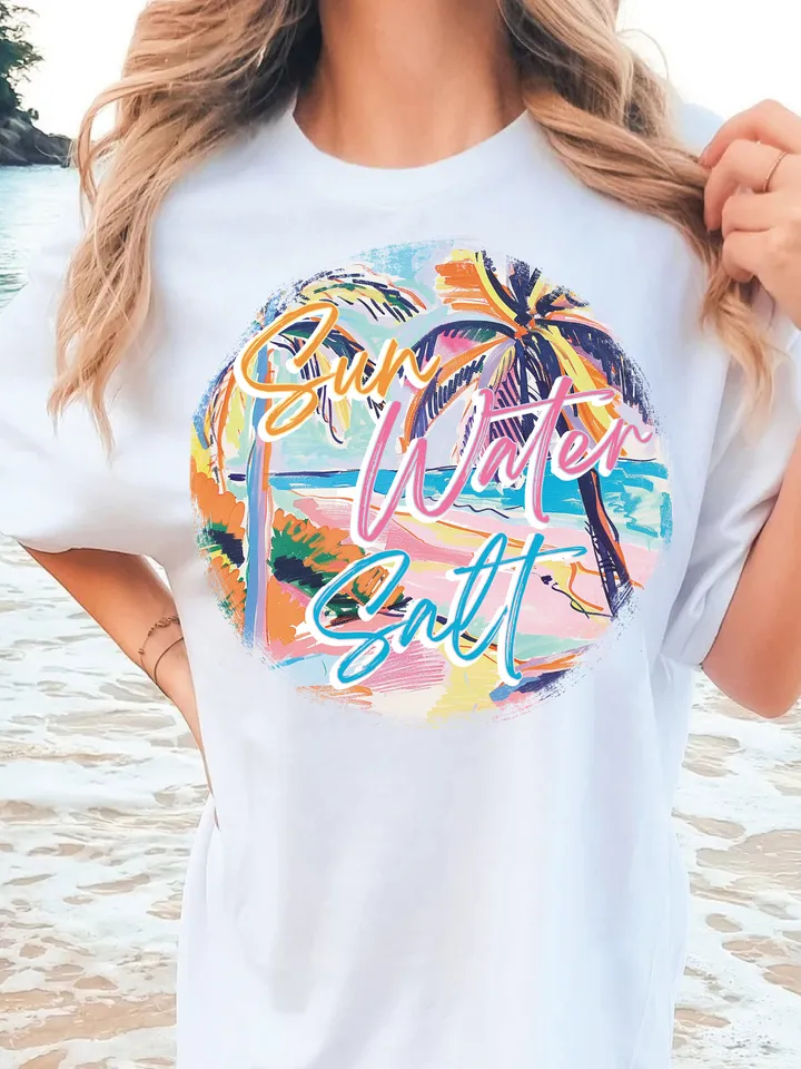 Sun Water Salt png, Beach png, Retro Summer png, Retro png, Summer png, Trendy png, Sublimation Designs, Summer T Shirt Png Design