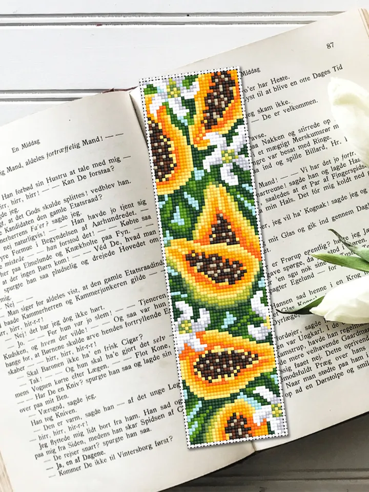Tropical fruit bookmark cross stitch pattern PDF download Papaya cross stitch chart, Digital bookmark pattern, Easy handmade bookmark #B155