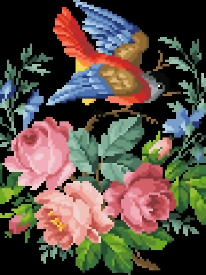 Antique Cross Stitch Pattern Little Bird with Flowers Digital Download PDF