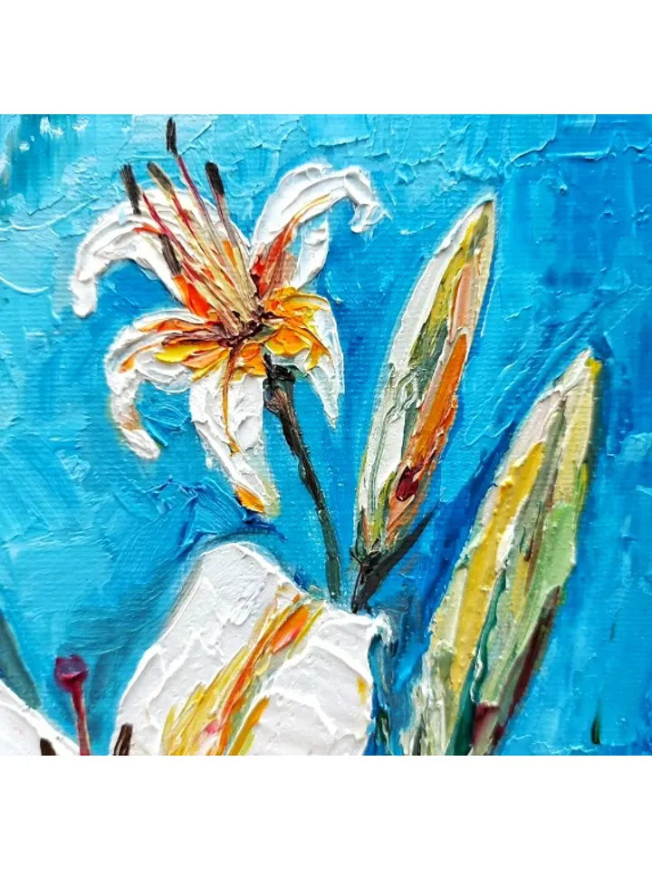 Original Oil Painting White Lilies Floral Painting with White Flowers 12" by 8" (30х20sm ) by OilPaintingNatali