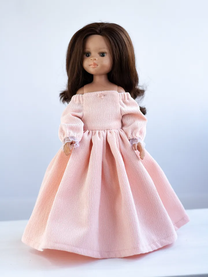 Dianna Effner Little Darling dress, Pink dress and hat for 13 inch doll in the style of "Juliet", waist 13 - 14,5 cm