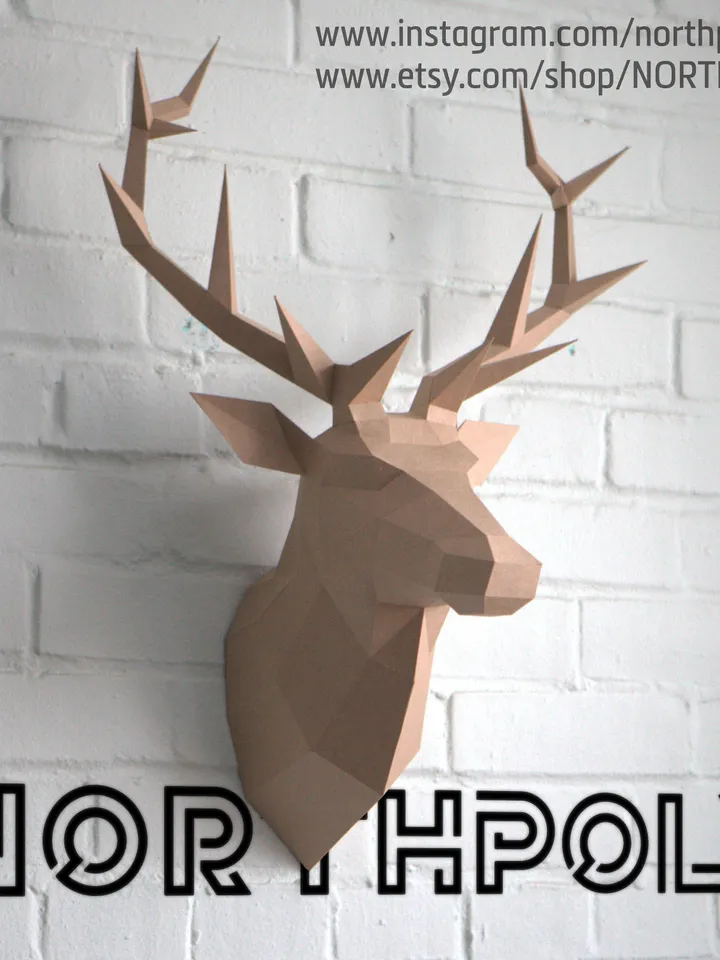 Papercraft Deer Head 3, Digital Template, PDF Download, Gurko, 3D Low Poly, Pepakura, DIY Origami Sculpture, Paper Decor, DIY Gift