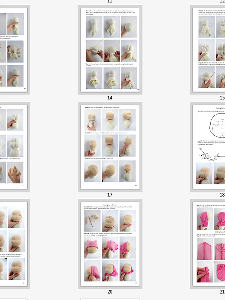 DIY Waldorf swaddle sleeping doll 11 inch (27 cm) tall. PDF sewing pattern and tutorial.