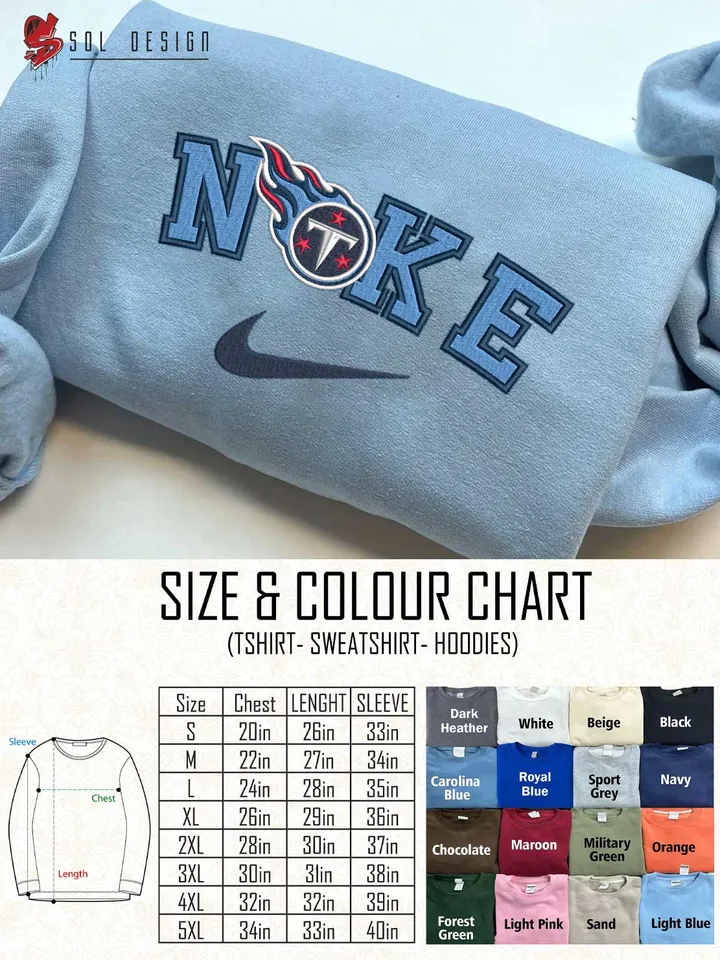 Ni.kee Tennessee Titans Team Embroidered Sweatshirt, NFL Titans Embroidered T Shirt, NFL Team Embroidered Sweater, NFL Tennessee Titans Shirt, Football Embroidered Hoodie