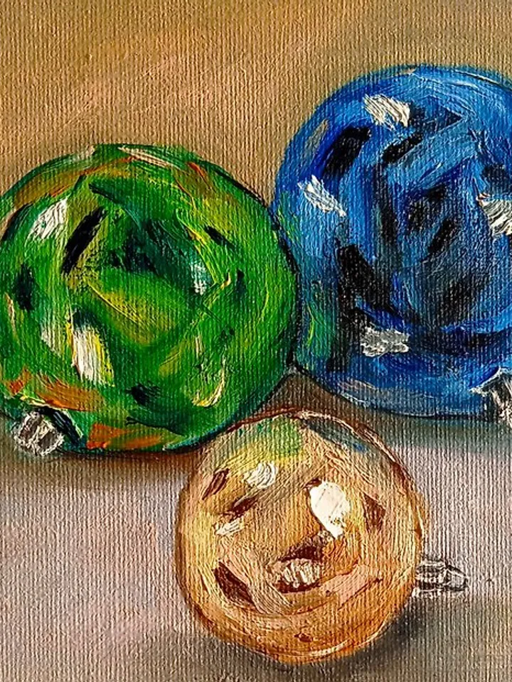 Christmas Decor Picture with Christmas Balls Small Oil Painting 15x20 cm
