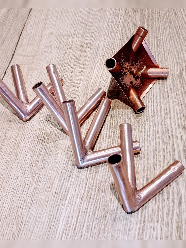 Set of copper connectors for the pyramid of healing and meditation. For pipes with an outer diameter of 3/8 inch