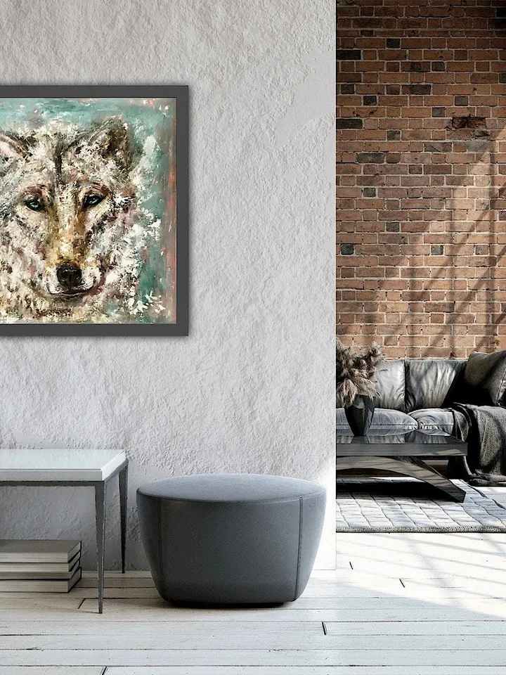 NEW ANIMALS COLLECTION.Wolf original textured oil painting on canvas,wild animals art,kids room decoration,one of a kind ,unique gift.