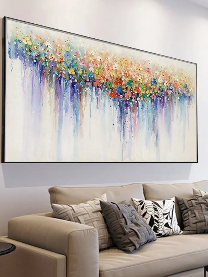 Colorful Flower Wall Art Flowers Painting on Canvas Origanal Boho Wall Decor Texture Wall Art Bright painting Large Wall Art Modern Art Gift