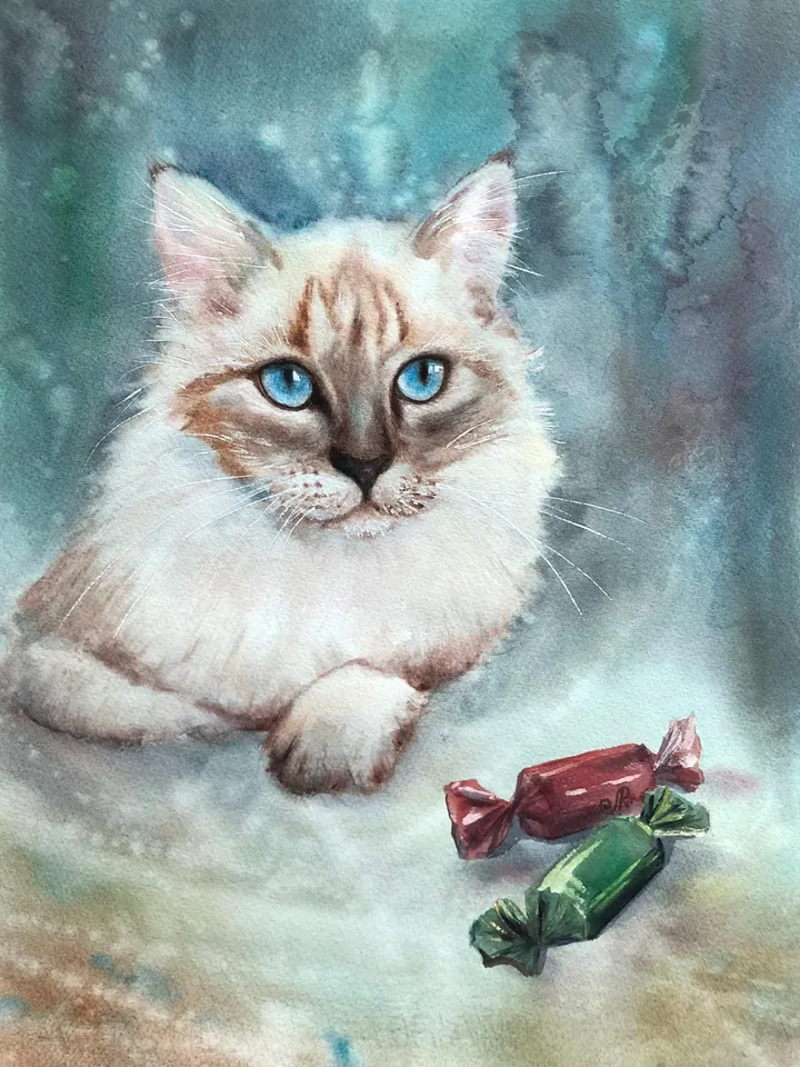 Kitty Painting Cats Original Painting Animals Watercolor Painting Cat Portrait