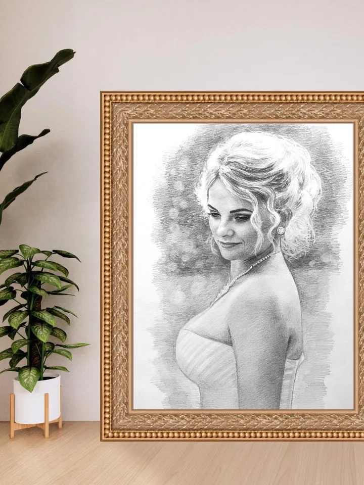 Wedding portrait bride on paper | Hand drawn pencil portrait of a bride | Realistic Handmade portrait on paper | Custom portrait from photo