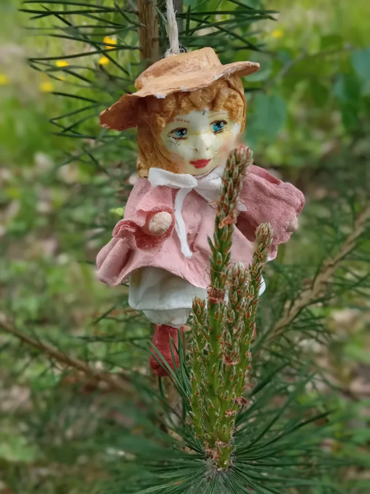 Vintage style cotton Christmas tree toy girl in a pink dress. Handmade, made in 1 copy/Xmas decor/home decor indoor/unique gift /Free shipping