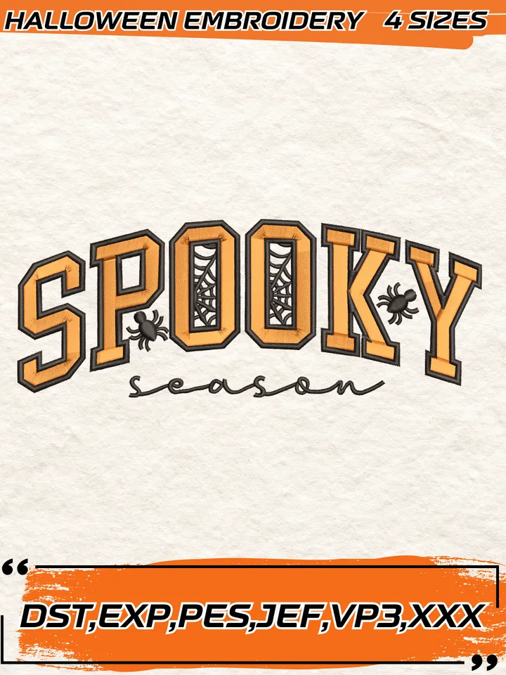 Spooky Season Embroidery Design, Spooky Embroidery Design,,Halloween Embroidery Design,4 Sizes, Digital Download
