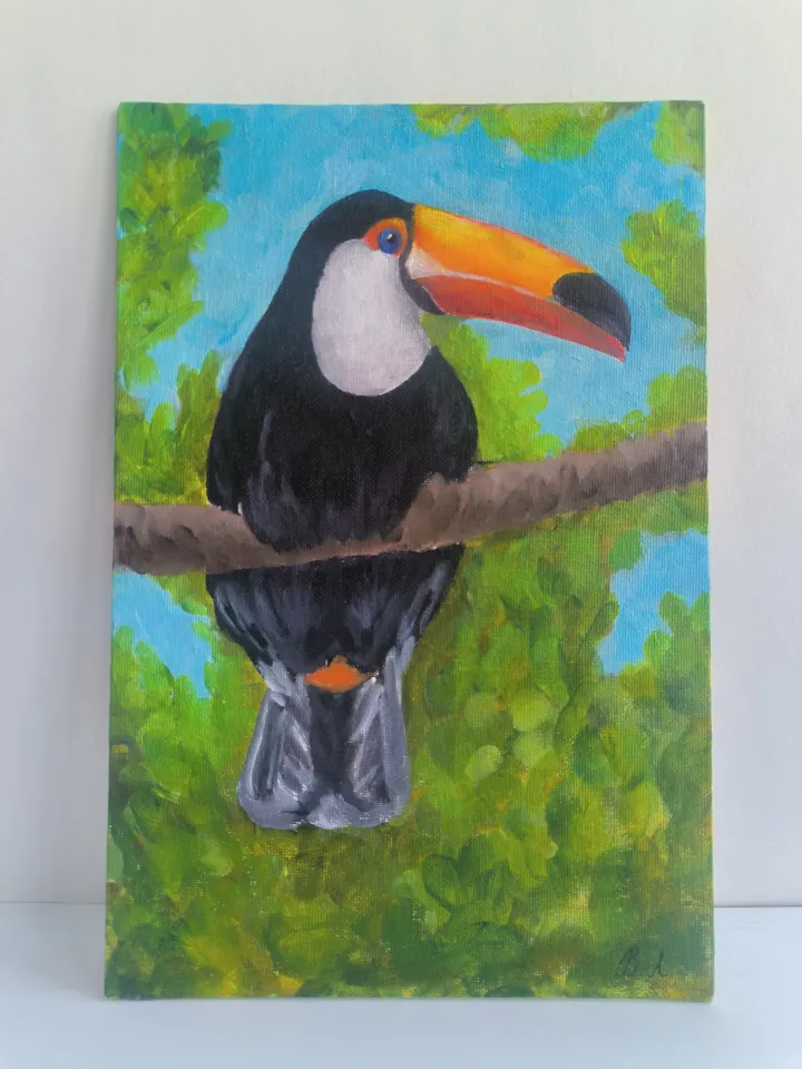 Bird painting, Toucan painting, Acrylic painting, Painting with toucan, Bright bird