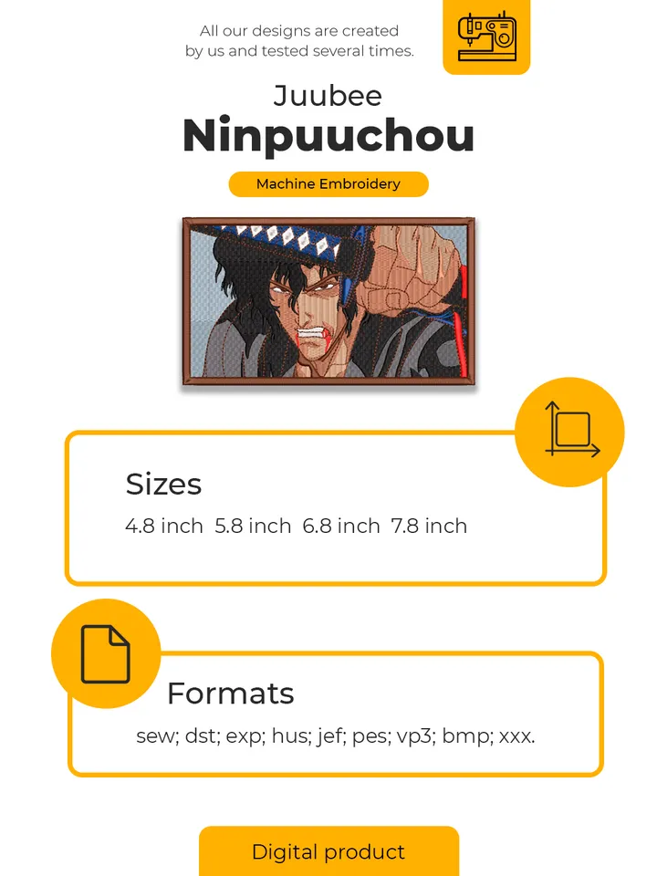 Juubee Ninpuuchou Embroidery Design File/ Ninja Scroll Anime Embroidery Design/ Machine Design. Swoosh