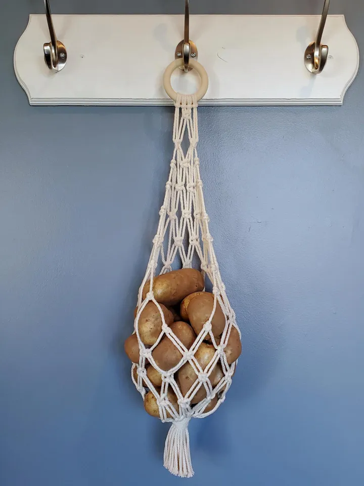 Macrame Potato Net Macrame Produce Bag for Boho Kitchen Decor Kitchen Storage Organization Macrame Fruit Hammock Unique Boho Gift Under 50