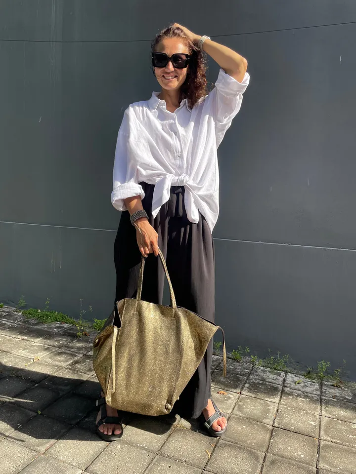 Genuine leather gold tote shopper big bag / everyday purse / handmade bags / designer bags / metallic summer bag / gift for her