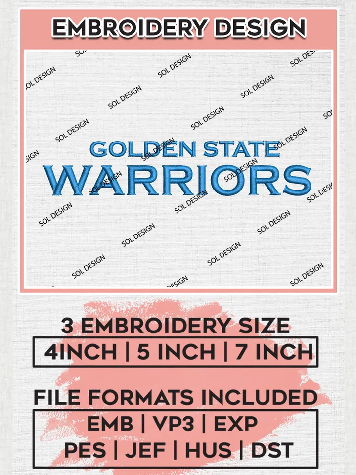 NBA Golden State Warriors Wordmark Logo Machine Embroidery Designs, Golden State Warriors Embroidery Design Files, NBA Logo Machine Embroidery, NBA Embroidery Design, Digital Download