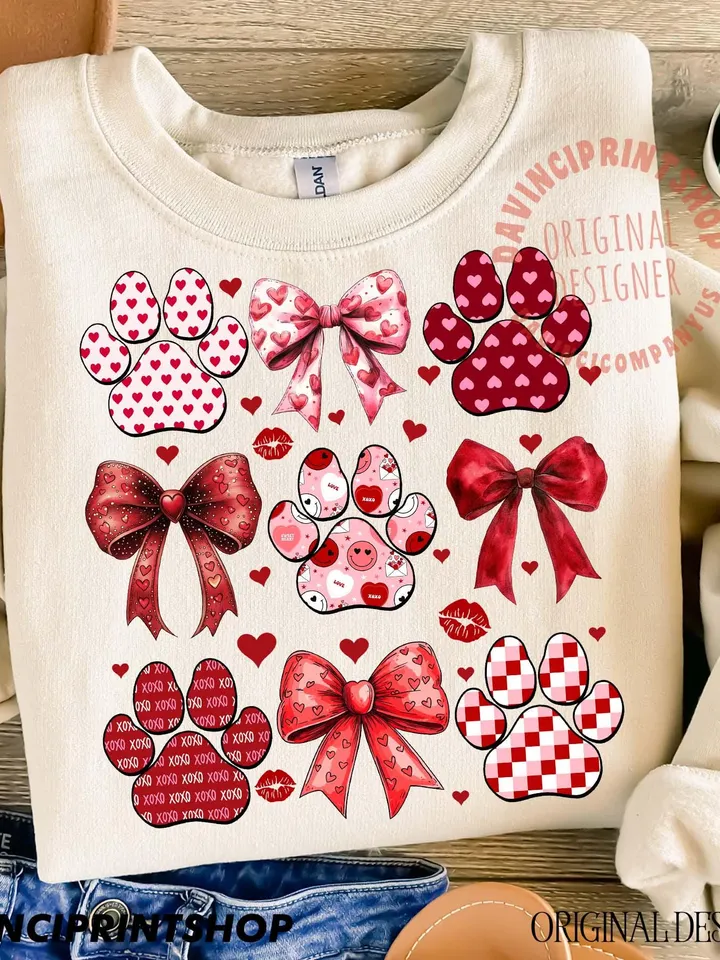 Dog Valentine Coquette Png, Dog Mom png, Valentines Day png, Dog Paw Print Heart Png, Valentine Shirt Design, Dog Lover Gift, Dog Valentine