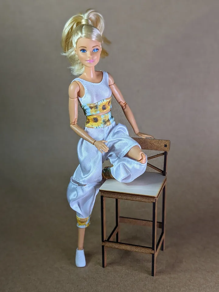Handmade white & yellow floral print sports set for 1/6 scale fashion female dolls