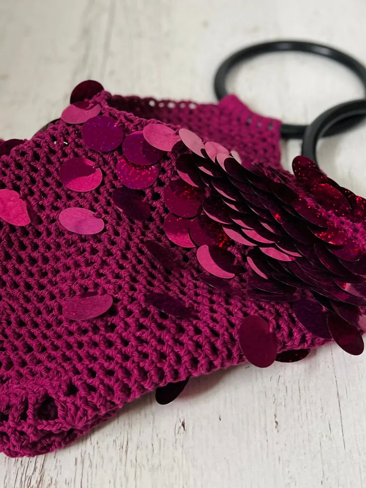 Purple farmer cotton bag with sequins, eco friendly bag, avoska net bag, market vegan bag, tote beach, macrame yoga tote, pound