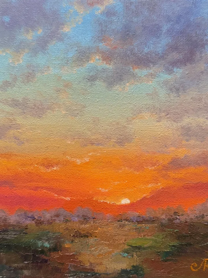 Sunset Oil Painting Original Art Sunset Landscape Painting
