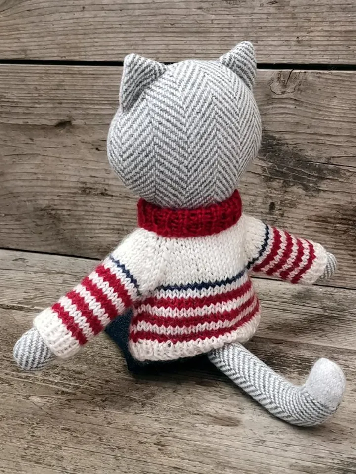 Gray cat boy, handmade wool plush doll, stuffed kitten toy, cat soft doll