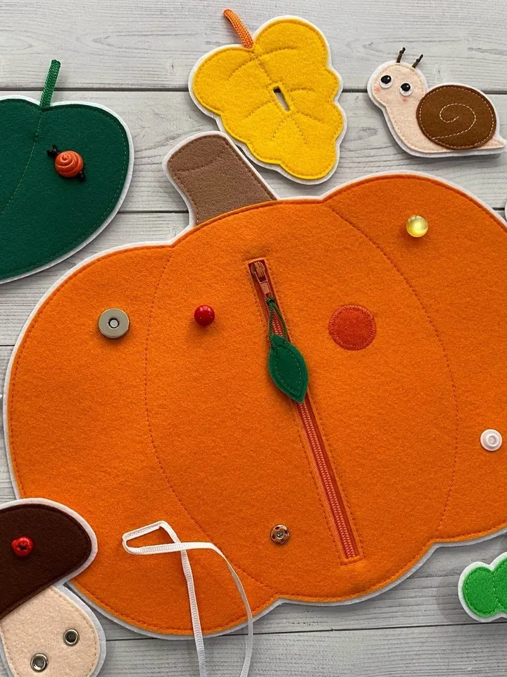 Felt pumpkin pattern PDF & Tutorial, Felt Fasteners toys pattern,  Fine Motor Skills Toys, Quiet book sewing ideas for 2, 3, 4 year olds