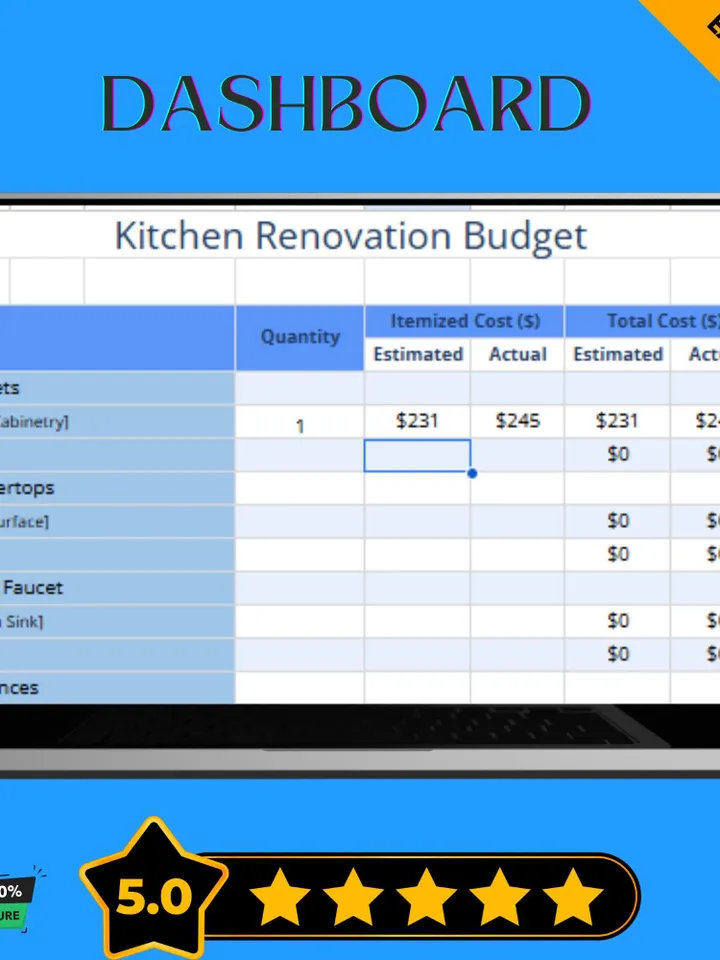 Kitchen Renovation Budget Template, Editable Google Sheets Digital Download, Remodeling Cost Tracker, Home Renovation Planner