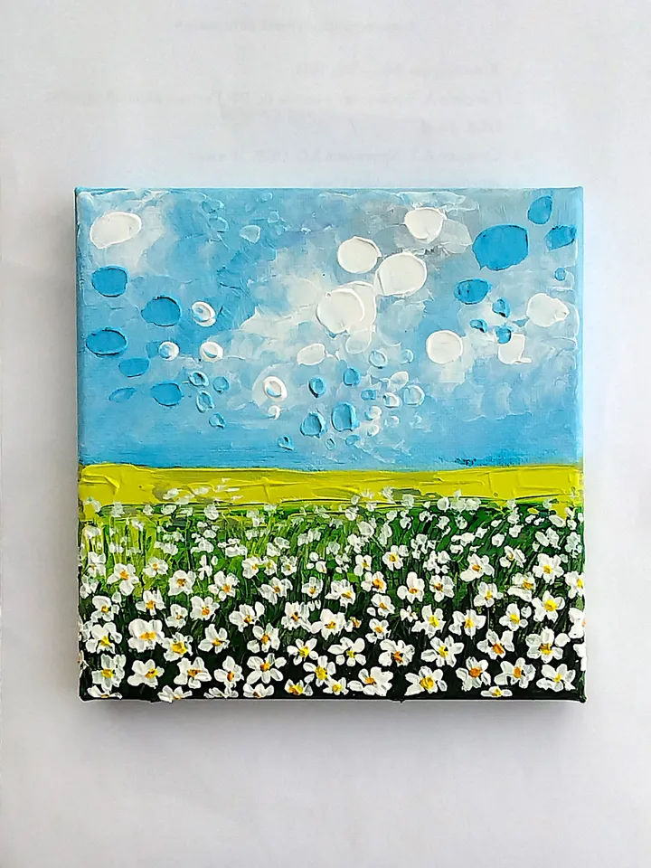 Daisies small painting Textured landscape art Mini artwork