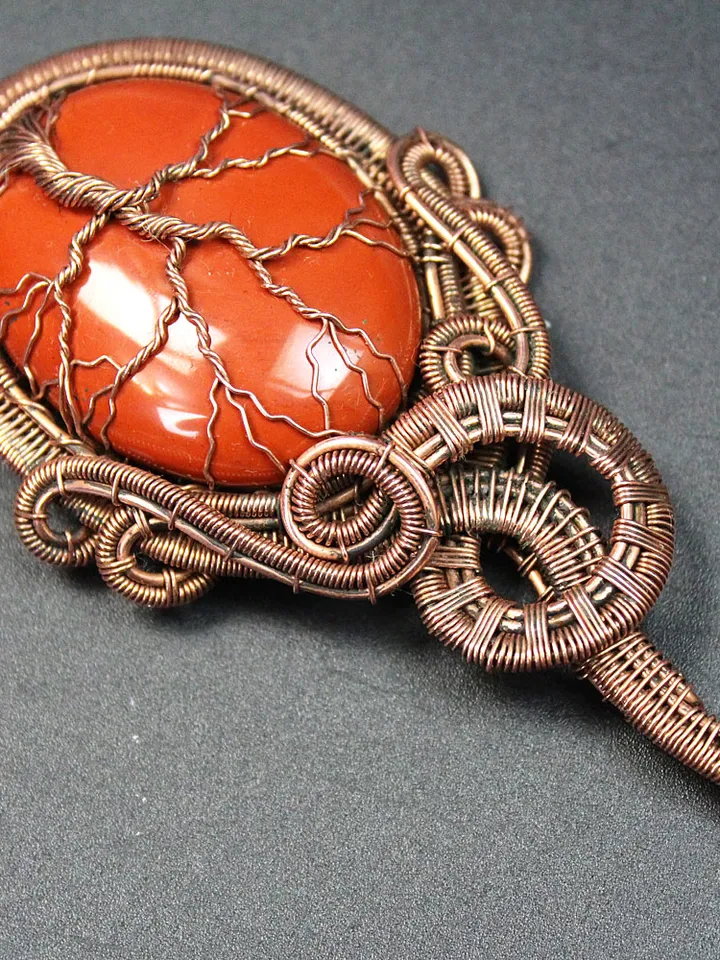 Pendant Tree of Life made of copper wire and natural stone Jasper.