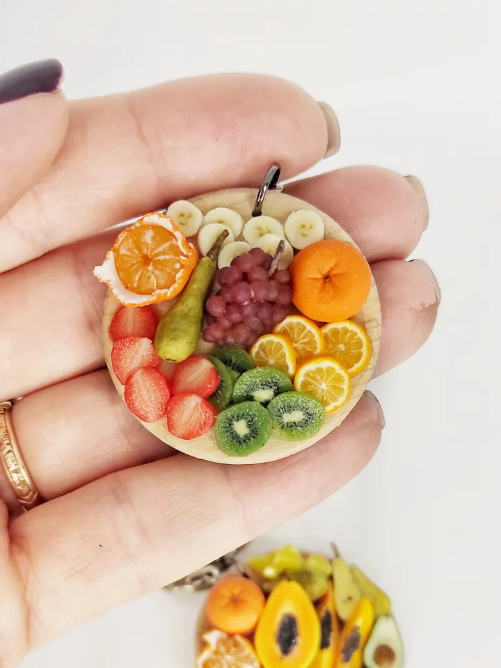 Keychain with decor, accessory with fruit decor, gift for him, gift for her, gift idea, exclusive keyrings with decor