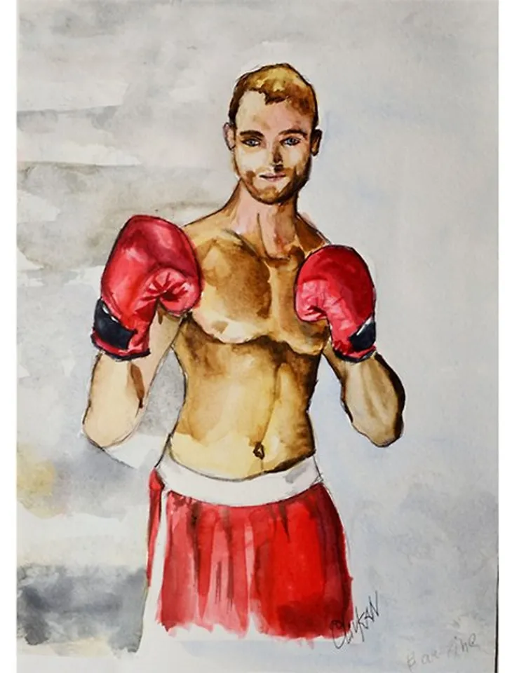 Box Painting Boxing Gloves Artwork Sport Original Watercolor Red Boxing Gloves