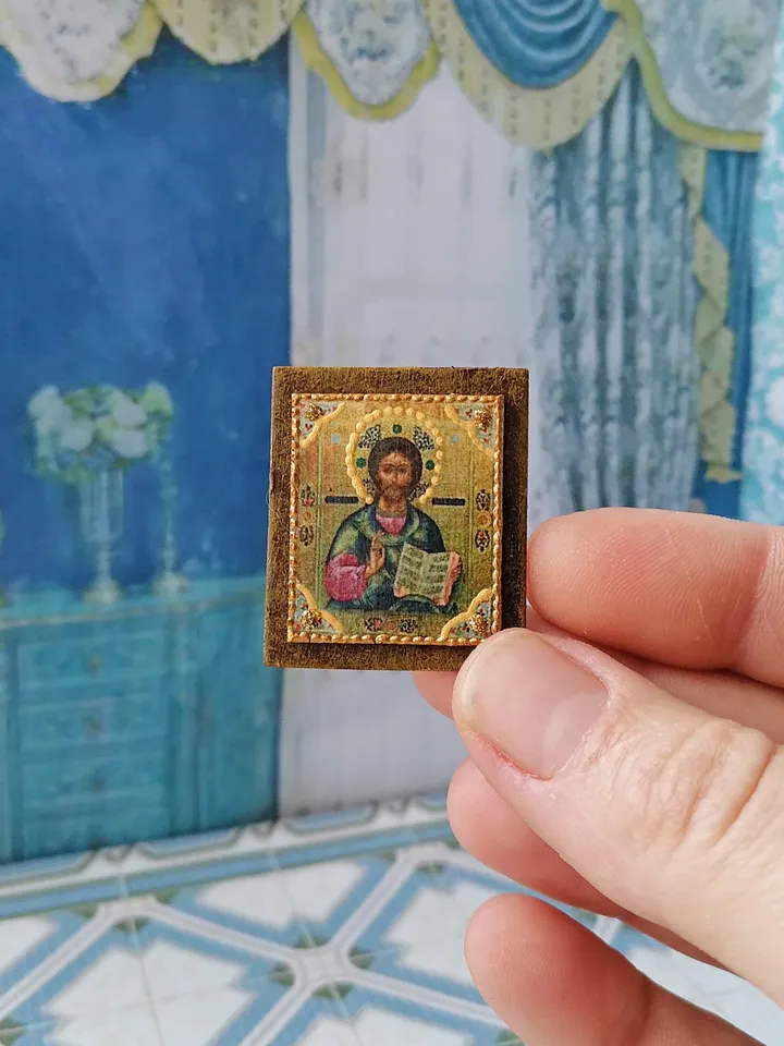 Christmas icon.Miniature icon. Puppet miniature. Handmade. 1:12.