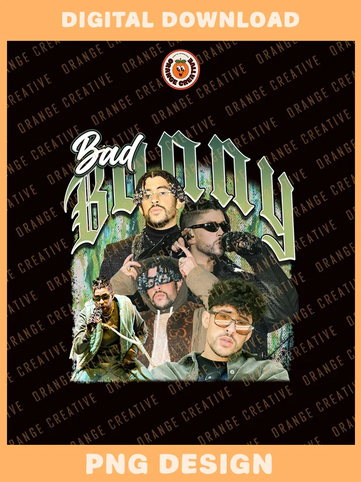 Bad Bunny Vintage 90s Bootleg T-shirt PNG, 90s Bootleg Template, Graphic Bad Bunny PNG Files, Custom Bootleg Music Tee, Digital Download