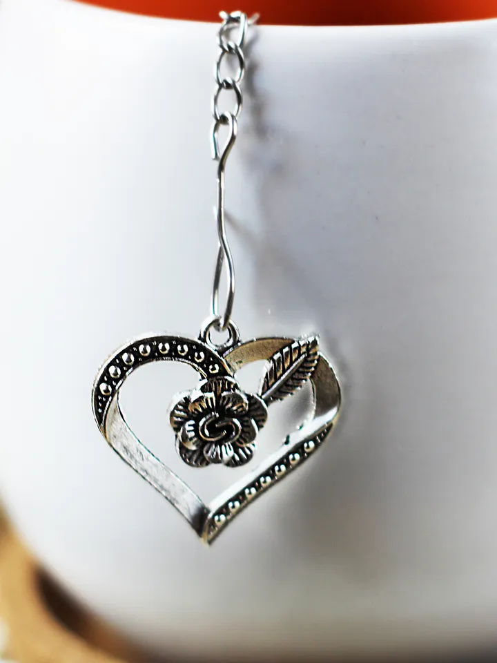 Heart tea infuser for loose leaf tea, Tea infuser charm flower, Tea Strainer heart pendant, herbal tea galentines day