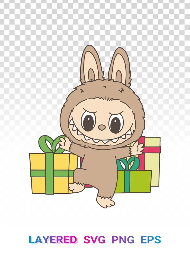 Labubu Christmas 🎁 Gifts SVG PNG, Holiday Presents Clipart