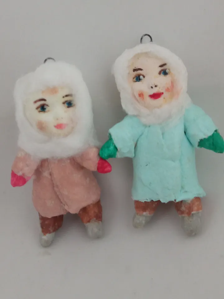 Pair of handmade pendant dolls. Dolls made of cotton wool. Cotton toys for decorating the Christmas tree. Christmas family souvenir. Christmas presents. Xmas gifts New Year's decor. Small dolls. Made in 1 copy. Free shipping