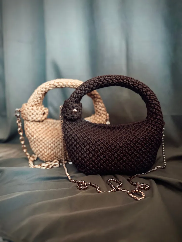 Small brown women one piece handbag, crossbody hobo, top handle, small purse, crochet clutch, shoulder bag, casual wear