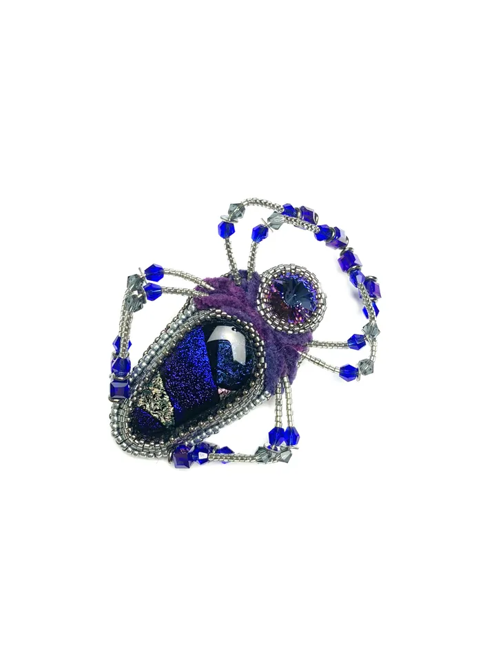 Purple spider brooch, Beaded insect brooch