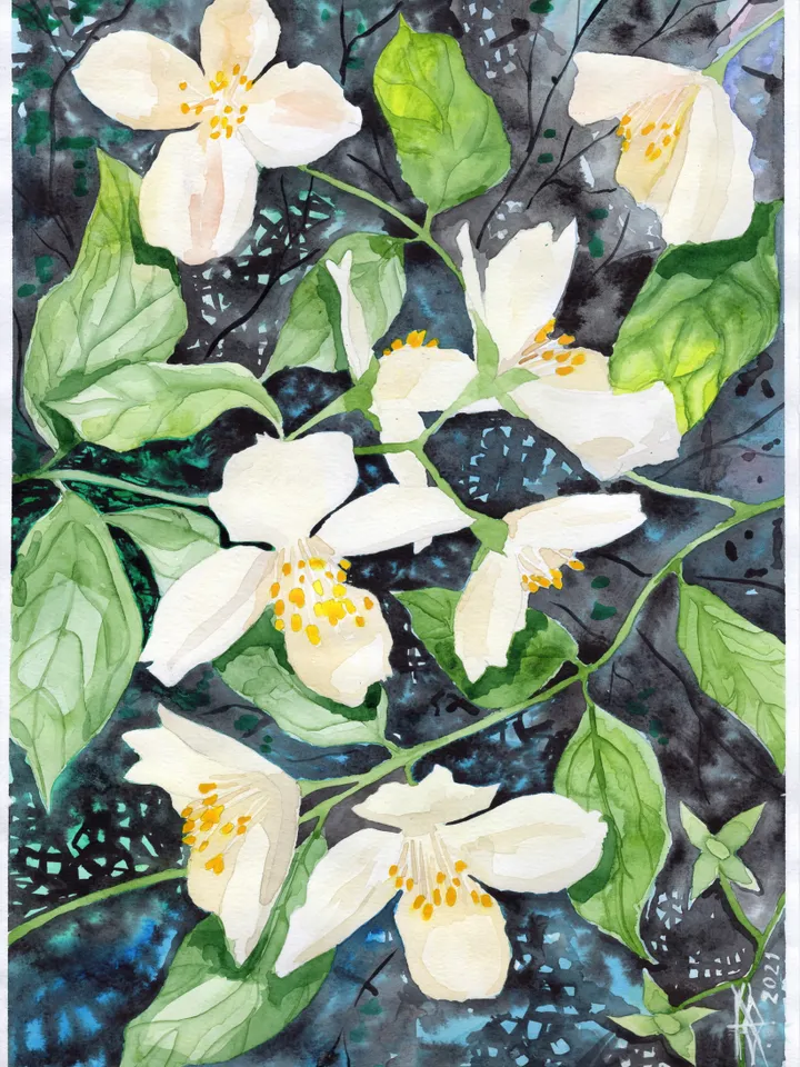 Watercolor painting. Abstraction. Flowers.