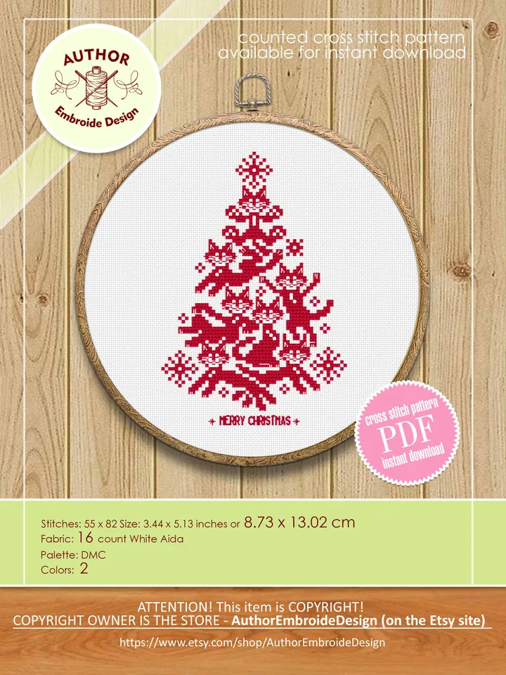 Cat christmas tree cross stitch pattern download PDF Christmas small cross stitch, Funny cat silhouette cross stitch Cat embroidery PDF #N86