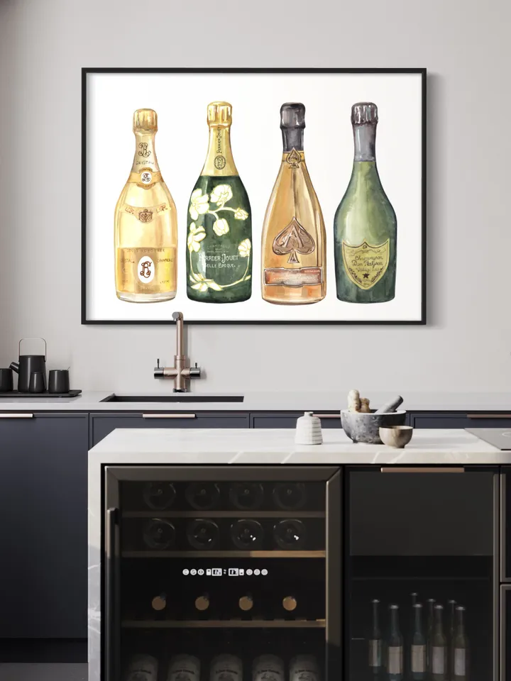 Champagne Watercolor Art Print, Cocktail Print, Bar Cart Art Work, Bar Decor, College Apartment, Wine Cocktail Drink, College Dorm Decor