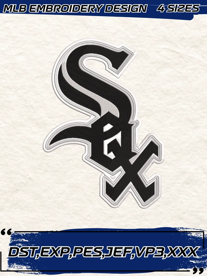 Chicago White Sox Embroidery Design,MLB Embroidery Design,Machine Embroidery Design File,4 Sizes, Digital Download
