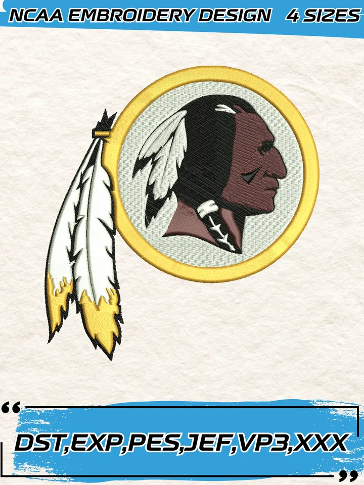 Washington Redskins Embroidery Designs,NCAA Logo Embroidery Design,Machine Embroidery Design File,4 Sizes, Digital Download