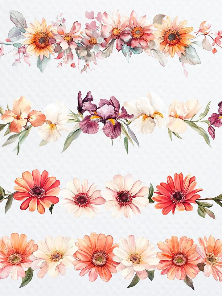 26 Flower Border MIX Bundle, Watercolor Floral Border PNG Digital Clipart for sublimation, Digital download, Digital Paper craft Card making